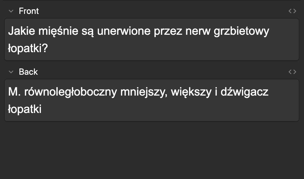 Fiszki ANATOMIA Grzbiet - schematy, pytania teoretyczne itd