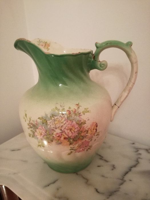 Conjunto de Bacia + Jarro de Faiança Antiga