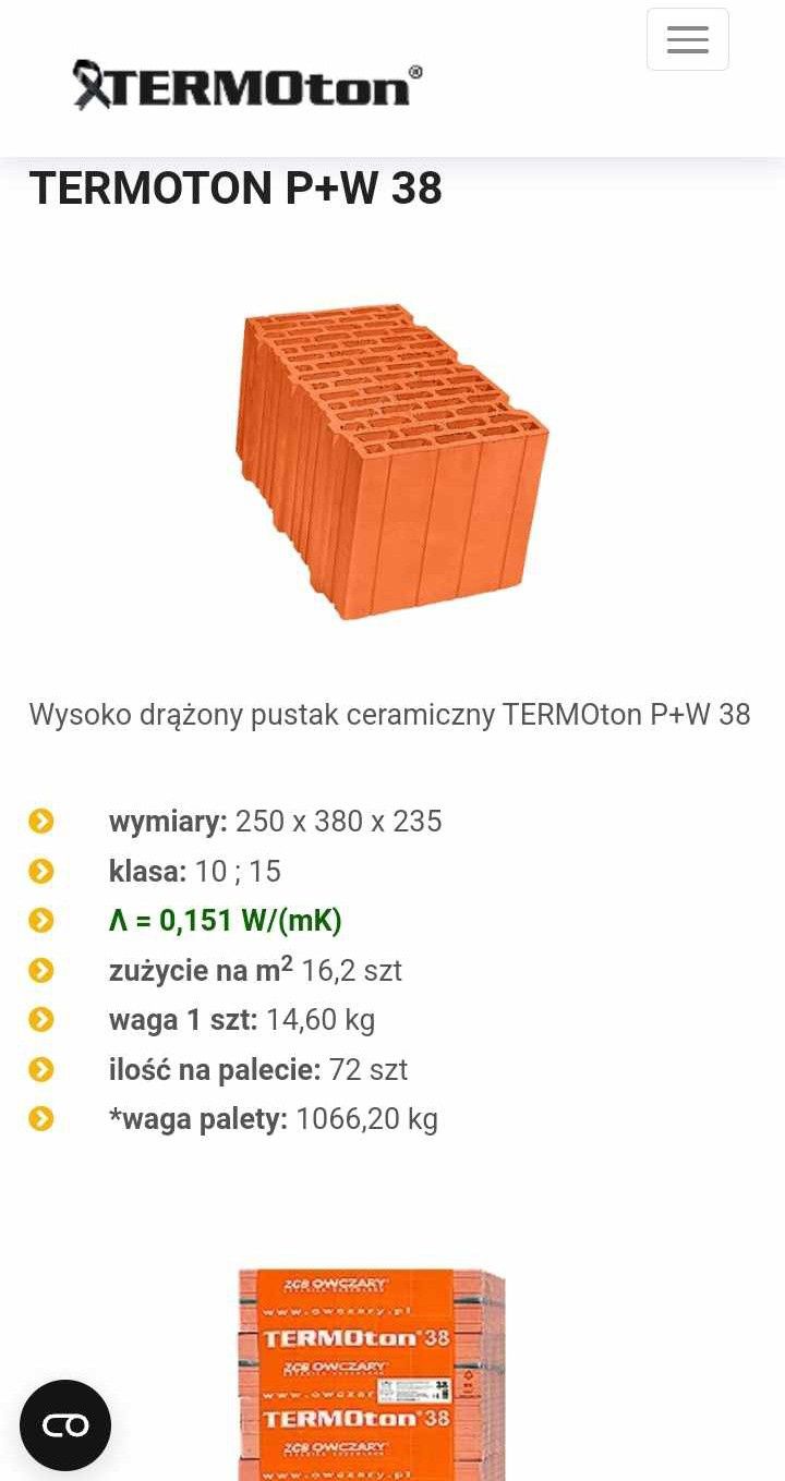 Cegła ceramiczna pustak Termoton Owczary cała