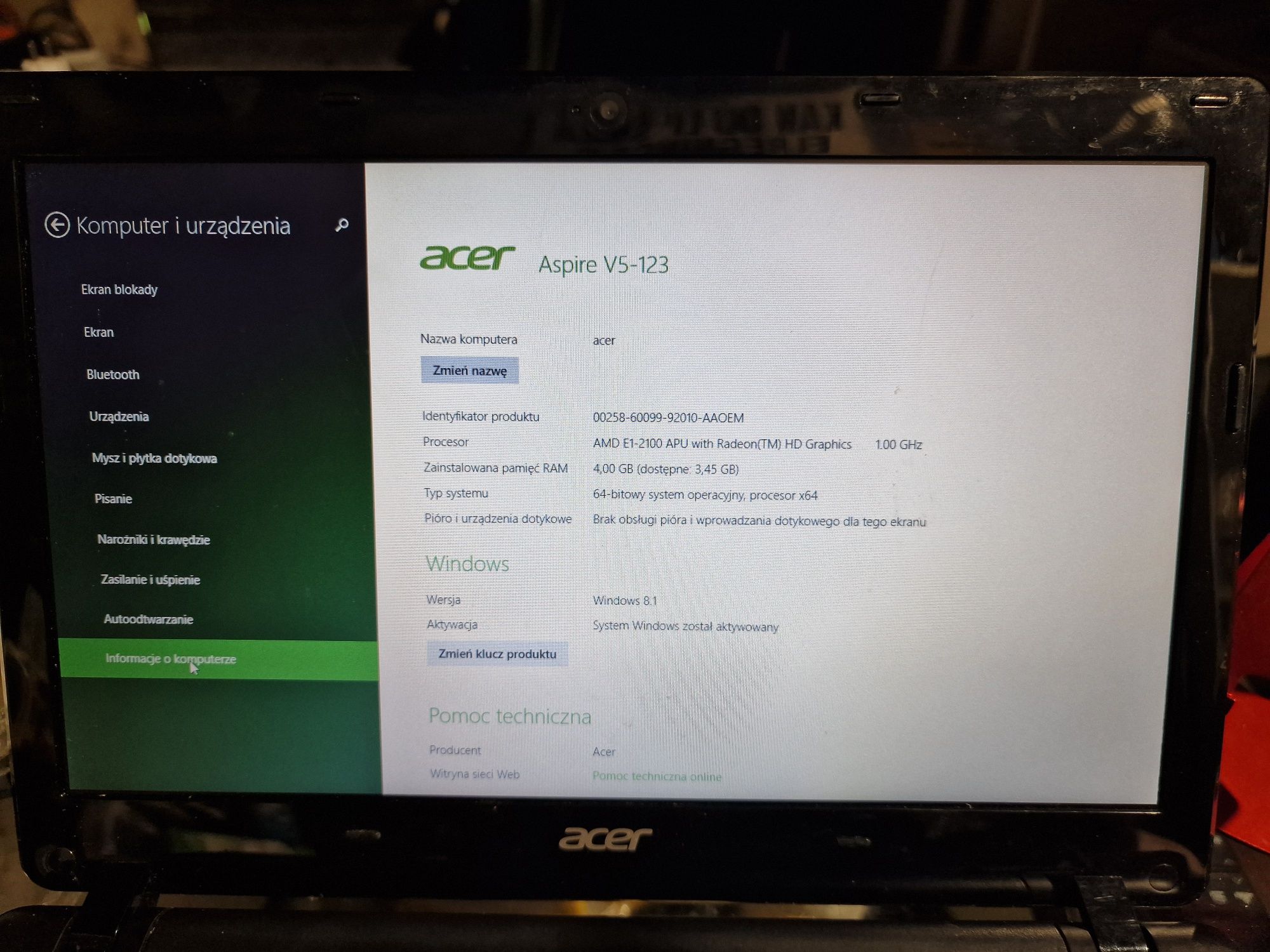 Laptop Acer Aspire v5  15,6" 4gb ram 500gb