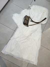Długa sukienka maxi letnia biała w falbany H&M