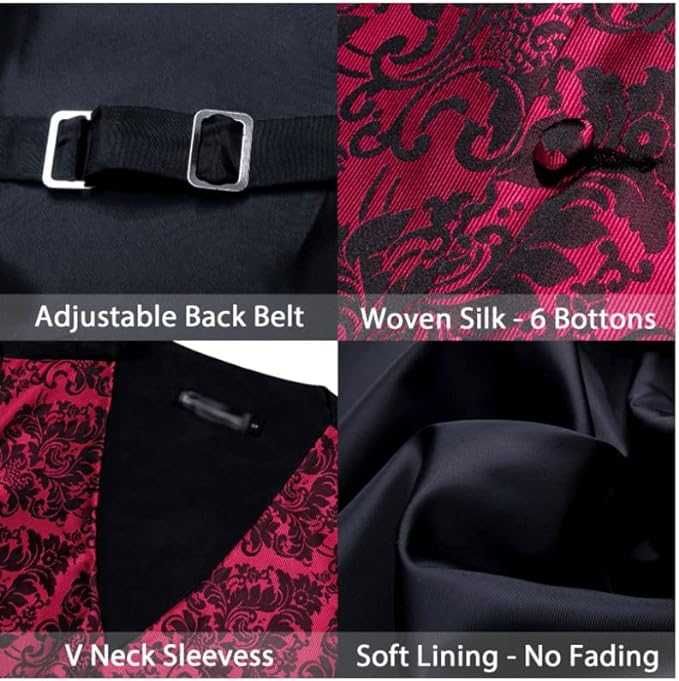 S M L XL  Kamizelka Krawat elegancka garnituru CZERWONA CZARNA zestaw
