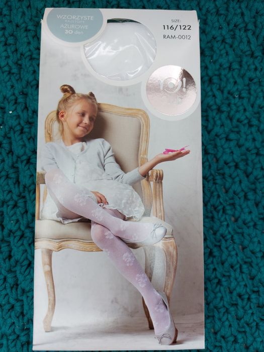 Rajstopy ażurowe 30 den /kokardki-białe/ - rozmiar 116/122