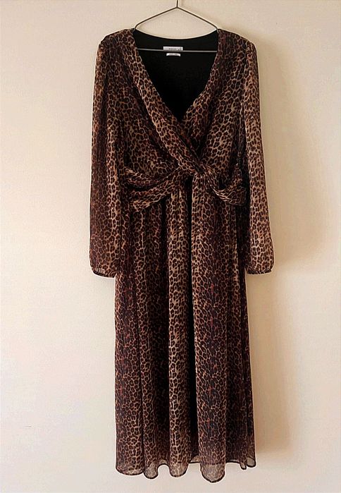 Długa/maxi sukienka w panterkę, brąz/czarny, XXL/44/16 do XXXL/46