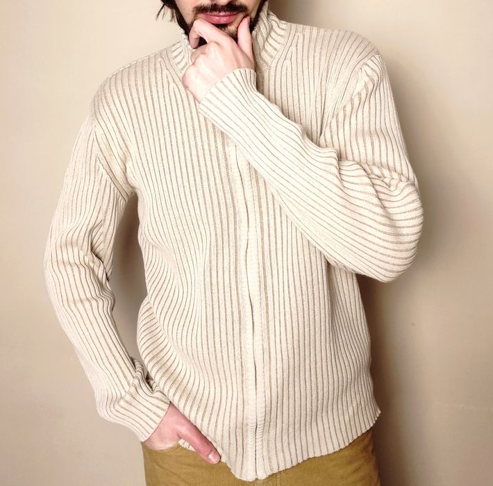 бежева кофта - светр 50% бавовна xl з горлом на молнії зима новий рік