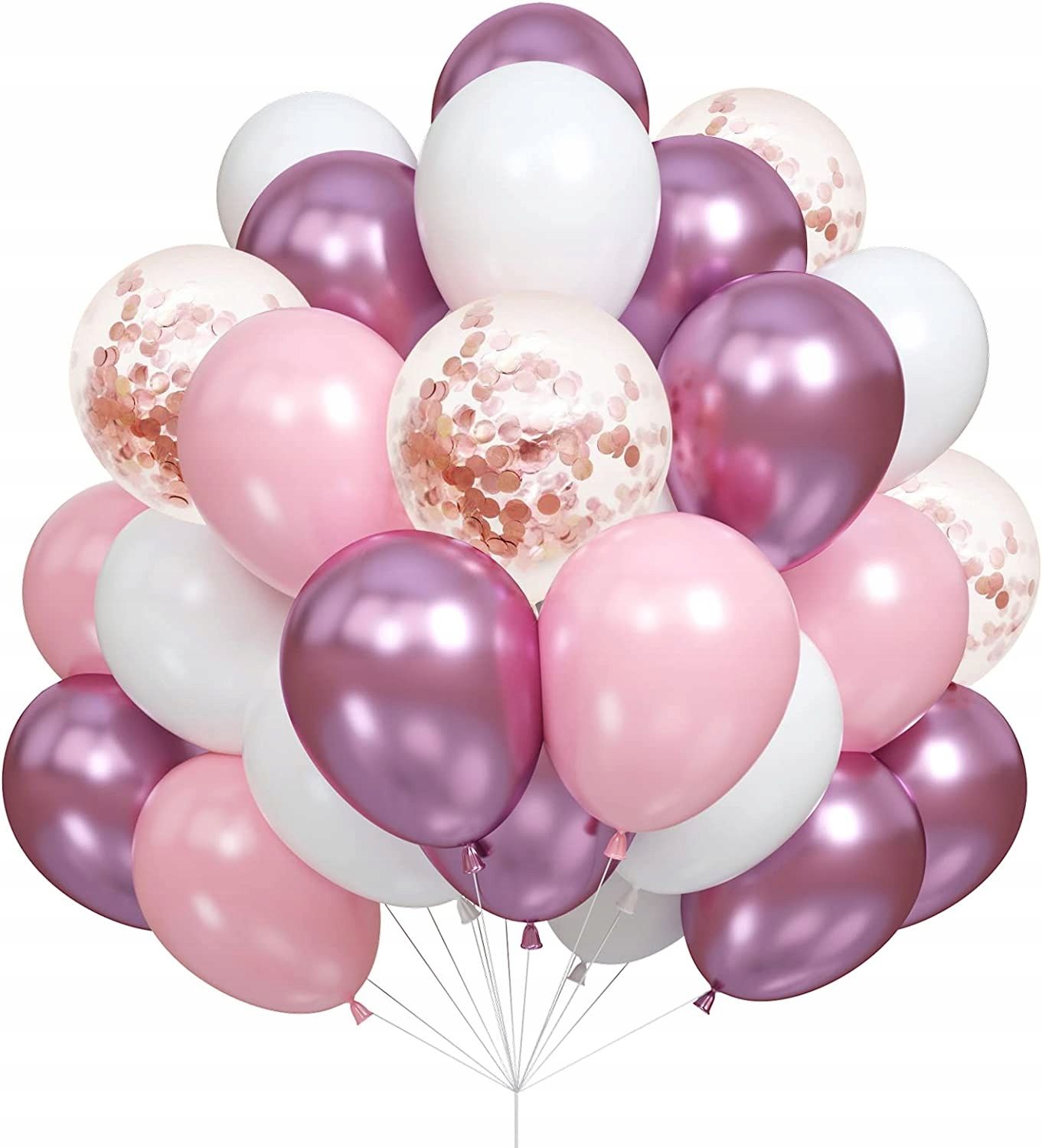 zestaw balony różowe liliowe z konfetti 30 szt