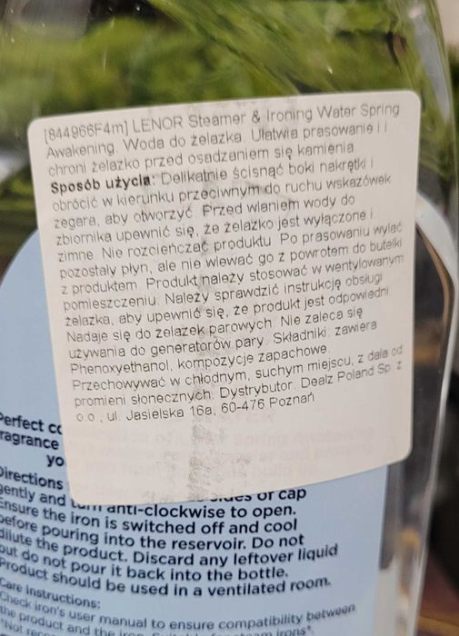 Woda Zapachowa LENOR Do Parownicy Lub Żelazka - NOWA !!!