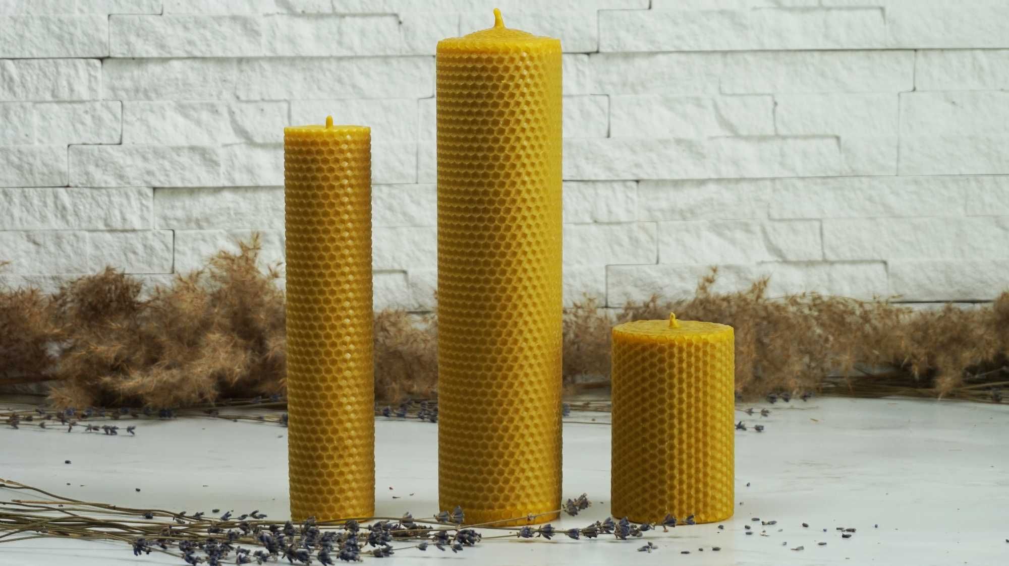 Свечи из пчелиного воска набор 3шт, свечи из вощины, воскові свічки.