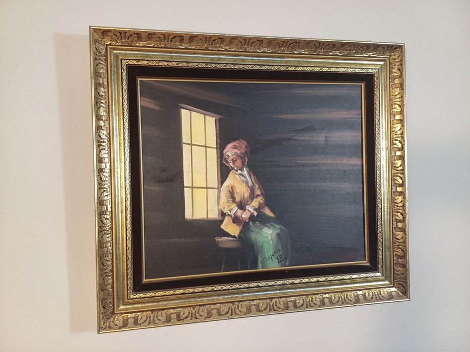 Stary obraz na płótnie sygnowany  .