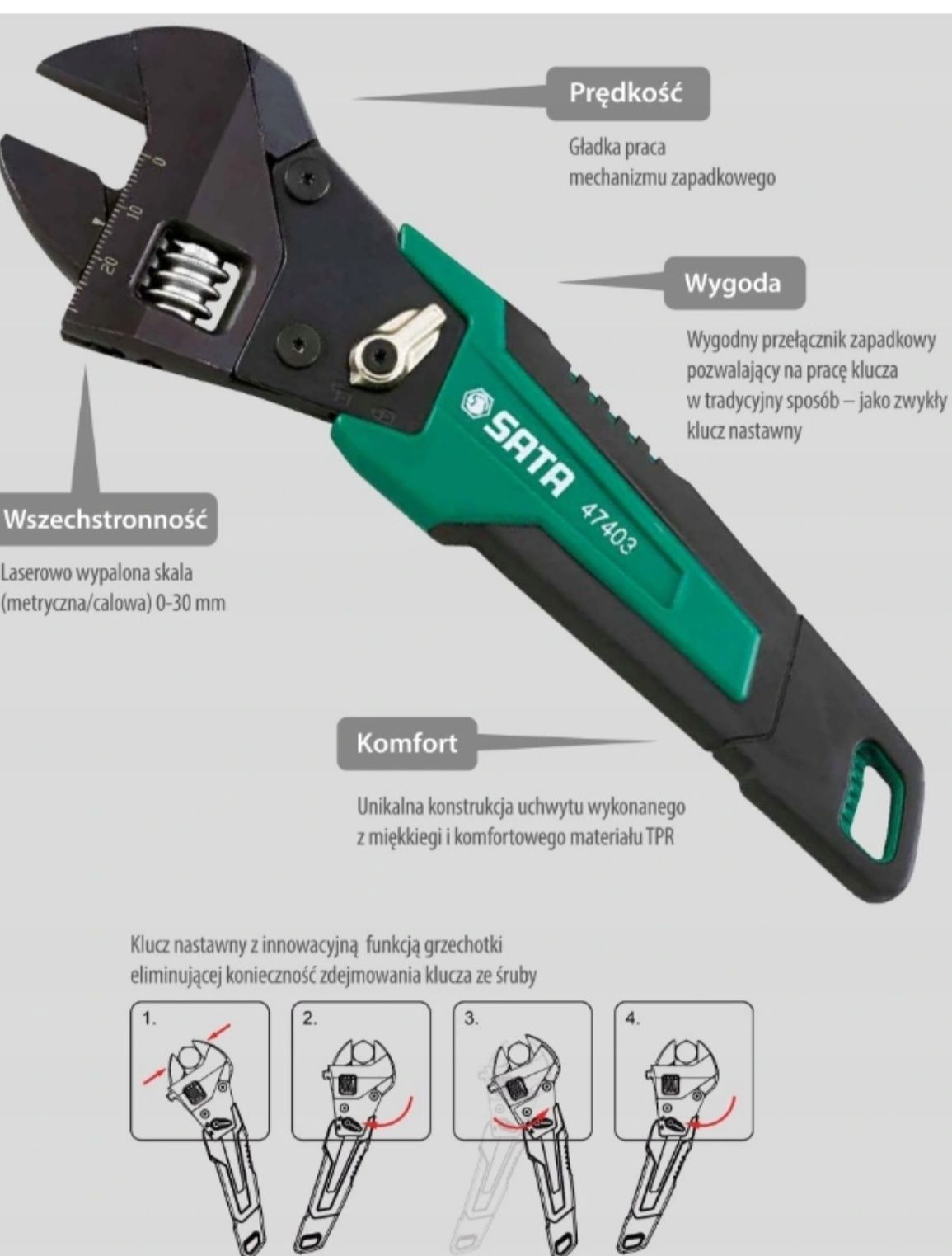 SATA Klucz nastawny z grzechotką 8" 215,2mm
Numer katalogowy: 47403