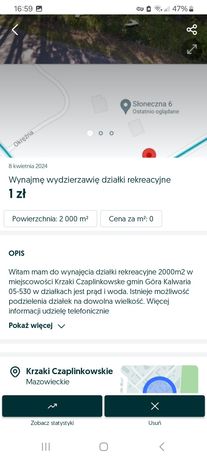 Wynajmę wydzierżawię działki rekreacyjne