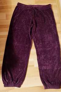 Welurowe grube ciepłe fioletowe spodnie dresowe, rozm M/L