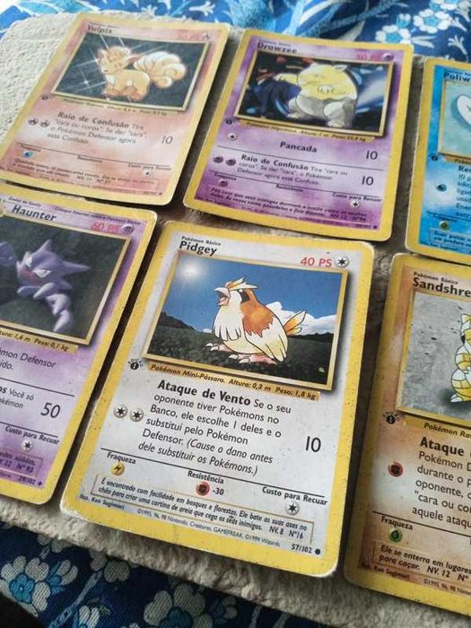 Cartas Pokémon Primeira Edição vulpix, Poliwag, Haunter, sandshrew
