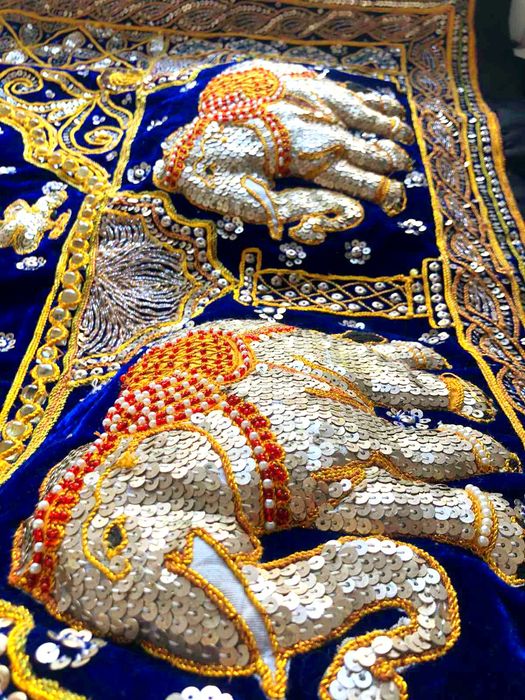 Гобелен вінтаж Burma Kalaga ручна робота М'янма Калага об'ємні фігури