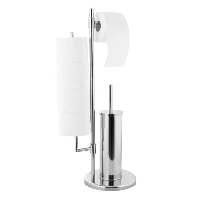 Stojak na papier toaletowy szczotka WC + uchwyt Czarny Bambus Chrom