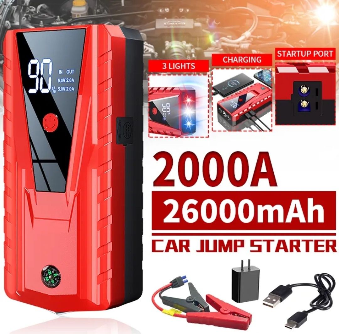 NOWY jump starter booster 26000 mAh powerbank latarka mocny 2000A