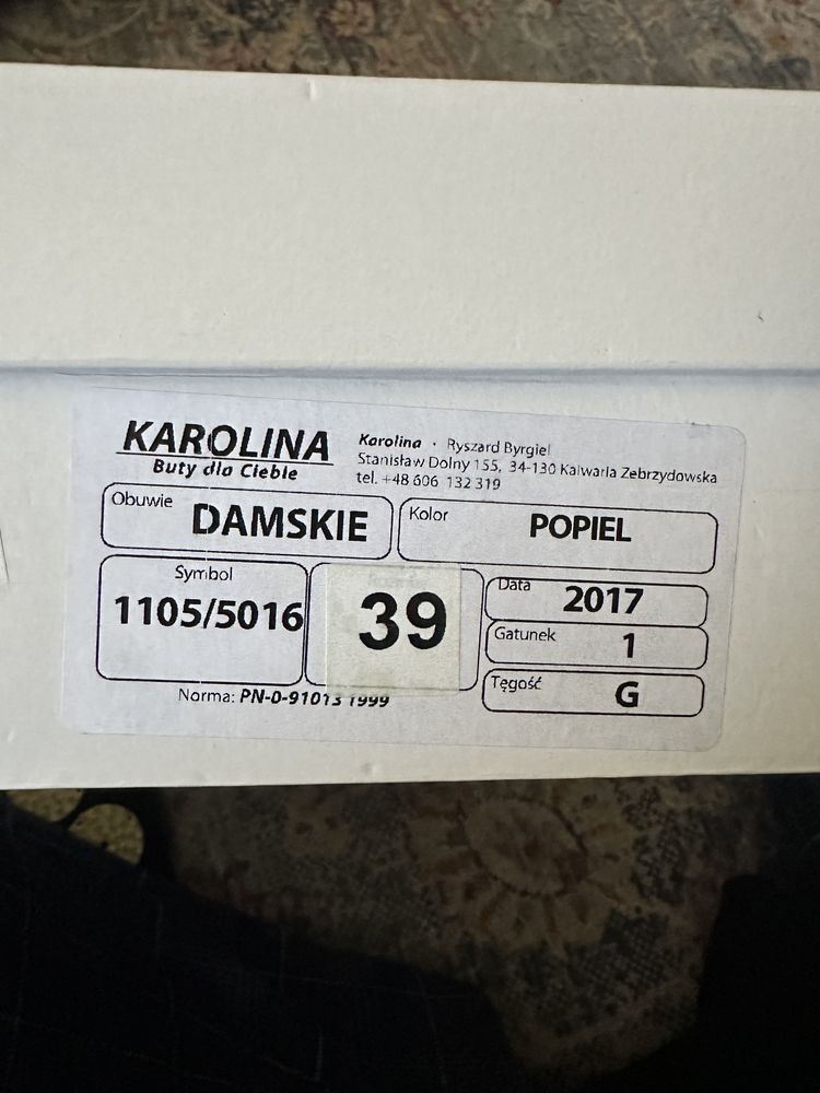 Buty pantofle Karolina szary popiel zamsz skóra rozmiar 39