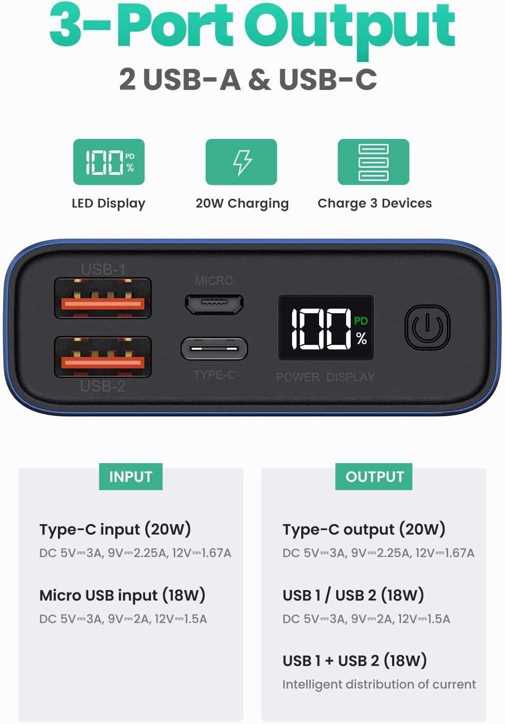 Павербанк TOPK 20000mAh 20W PD3.0 QC4.0