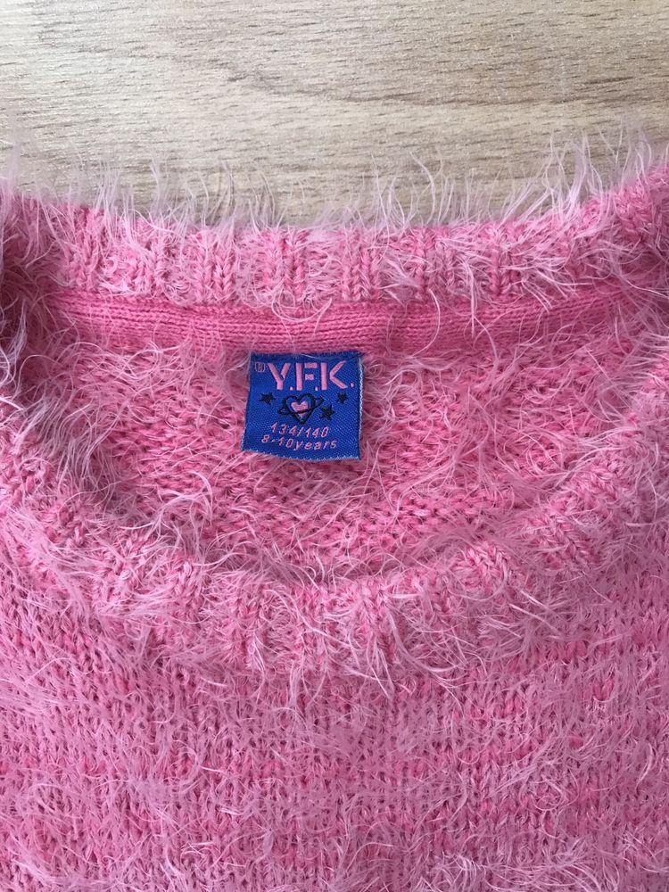 Sweter dla dziewczynki angora włochaty miś cekiny 134