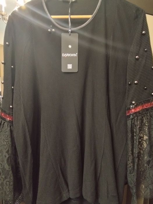 Жіноча кофта у рубчик з мережевними рукавами, Турція, Darkwin xxl