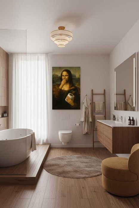 Obraz na płótnie Mona Lisa w toalecie 60x80cm - taniej o ponad połowę