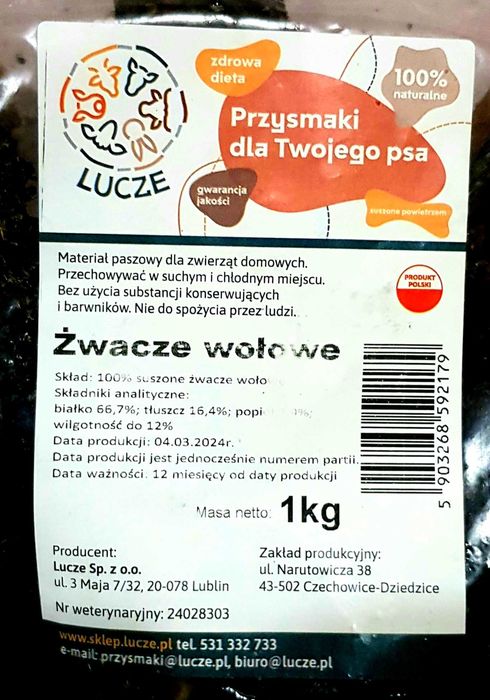 Przysmak wołowy Żwacze wołowe suszone 100% naturalne 1kg