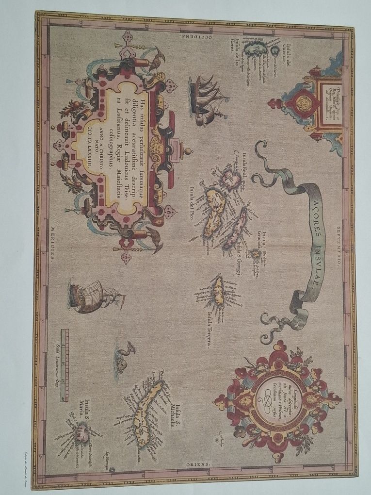 Mapa antigo gravura arquipelago dos Açores