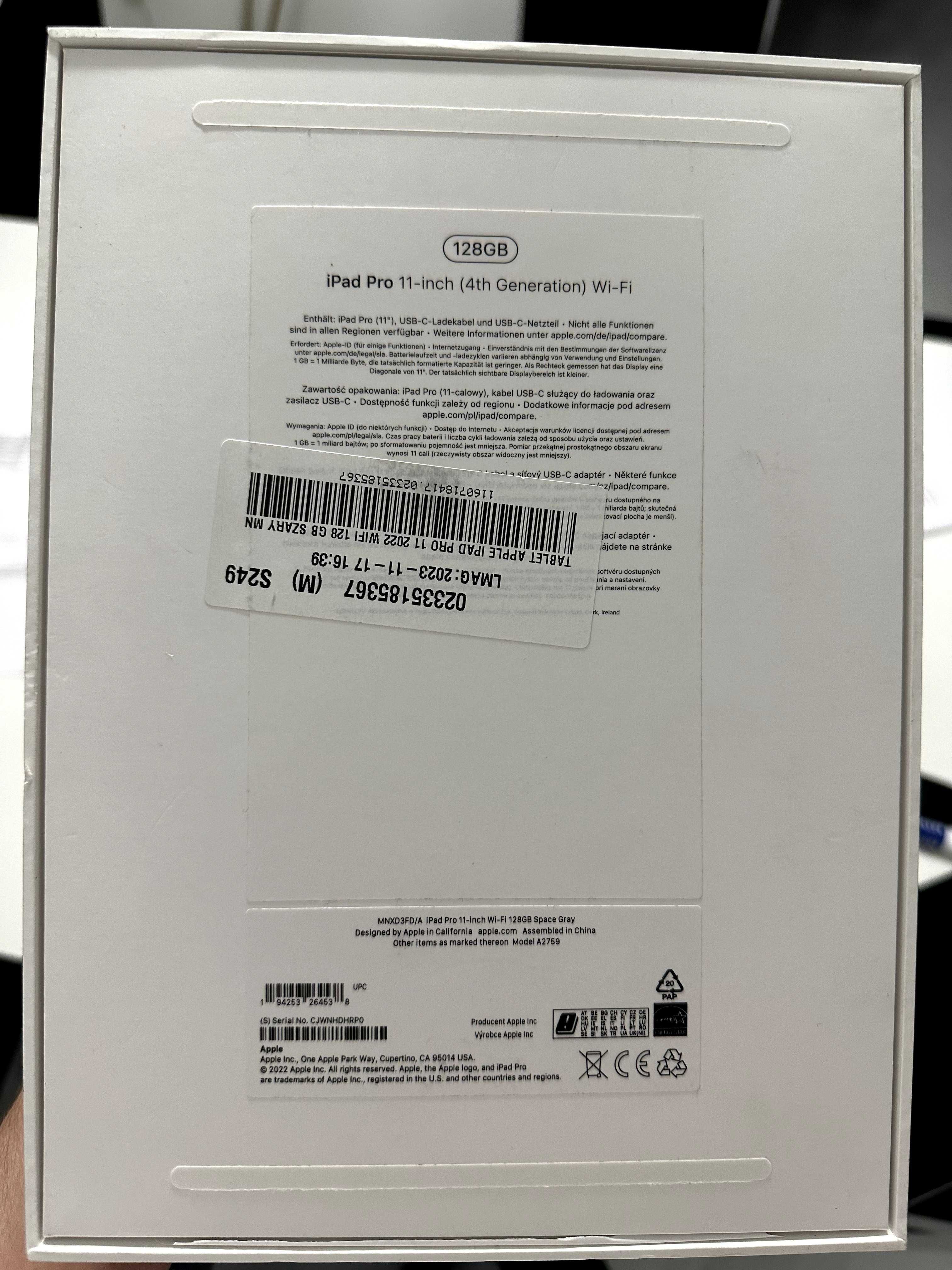 Apple iPad Pro 11" (4. gen) M2 WiFi 128 GB **GWARACJA BATERIA 100%**