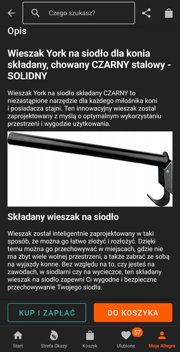 Wieszak na siodło czarny składany