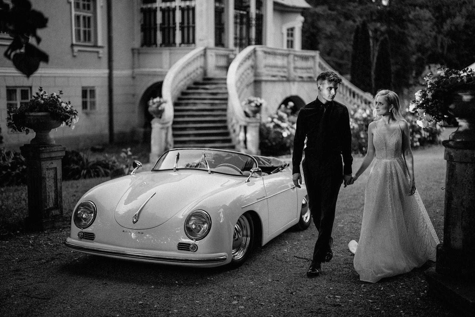 Porsche 356 kabriolet cabrio auto do ślubu reklama sesja  boho glamour