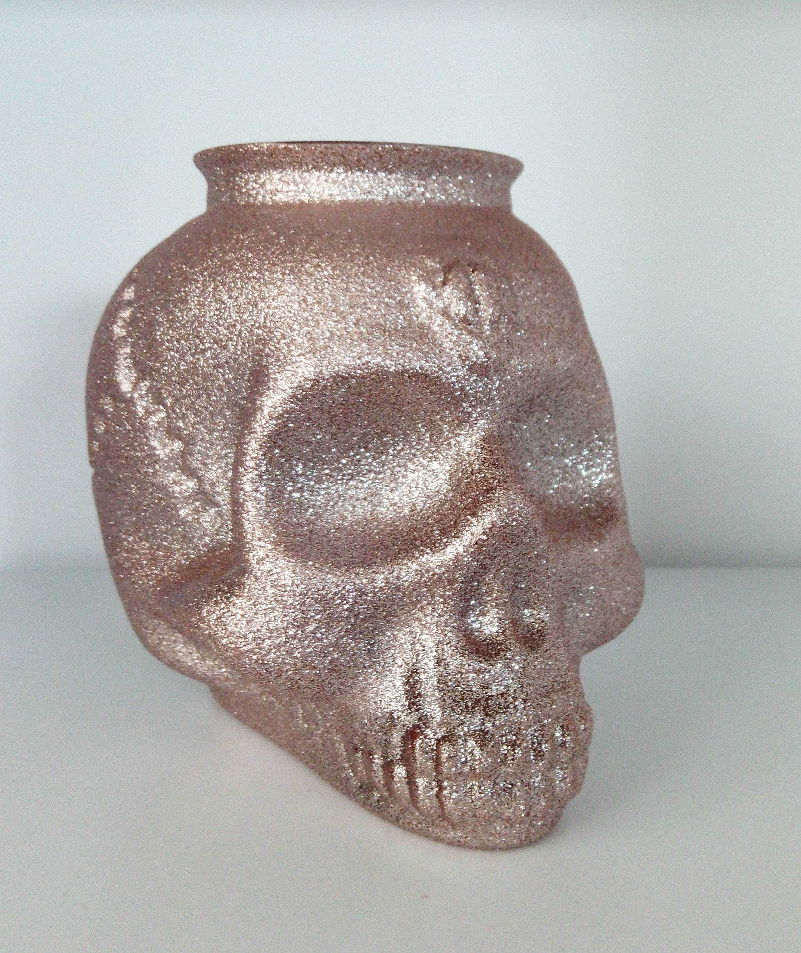 Brokatowa różowa czaszka doniczka pojemnik pink skull czacha wazon