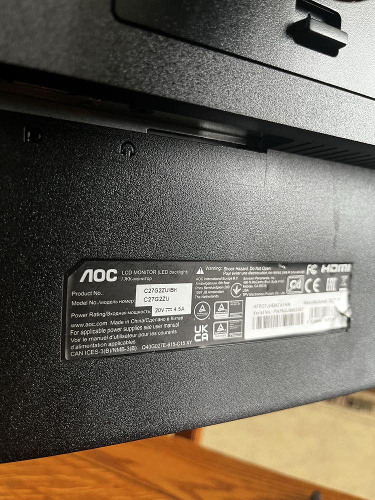 Monitor AOC 240Hz, uszkodzony