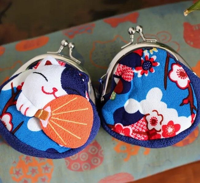 Portmonetka KOT KOtek Maneki Neko portfelik Niebieski w Japońskim Styl