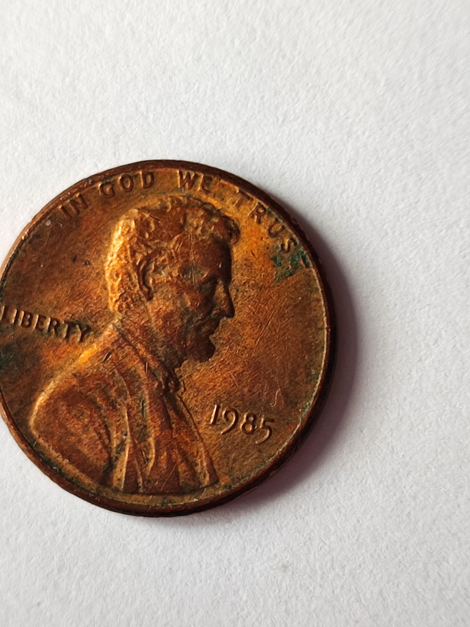 1 cent USA 1985 r awers i rewers skręcone o 180 stopni