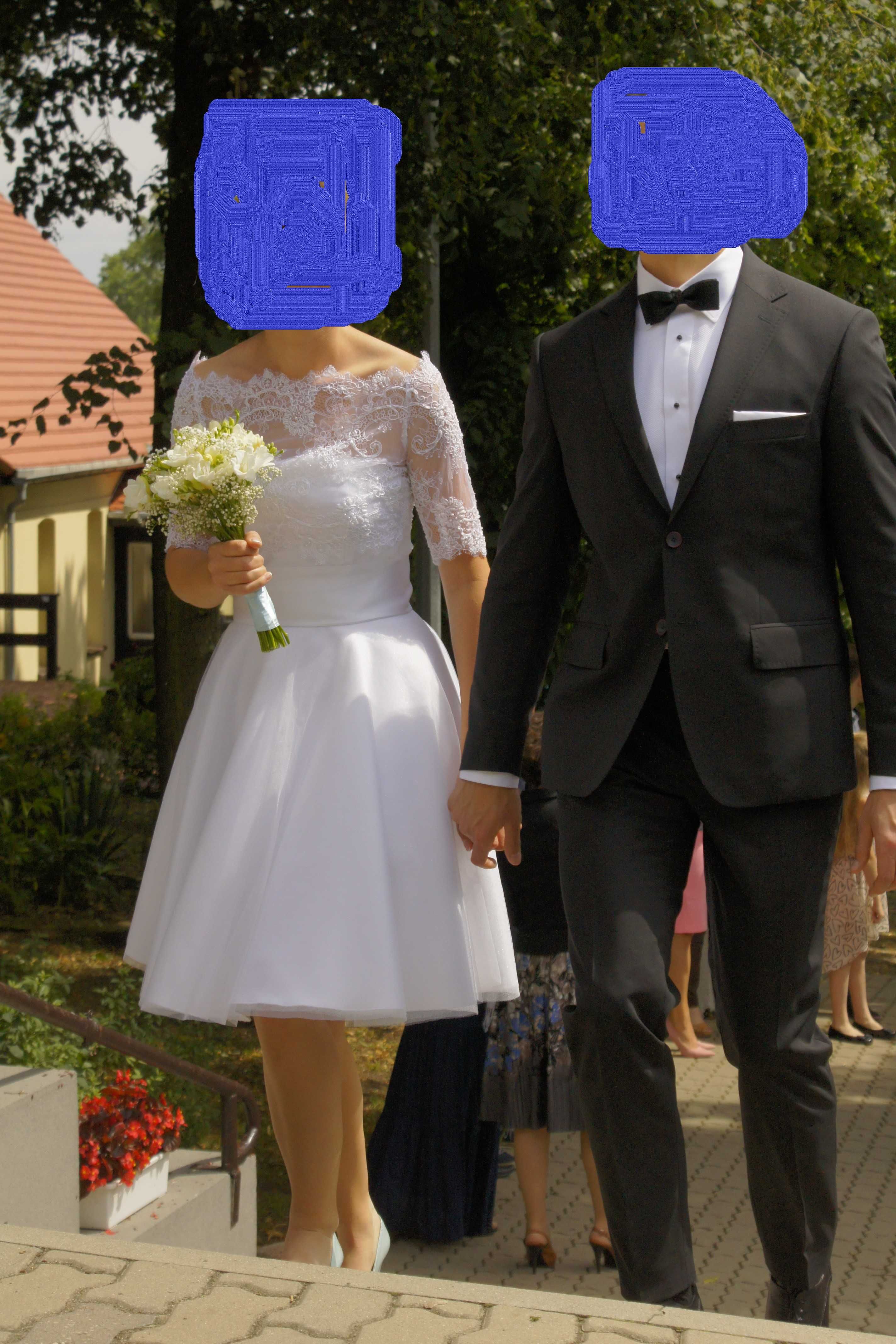 Krótka sukienka ślubna, 173-180 cm. Stan jak nowa.