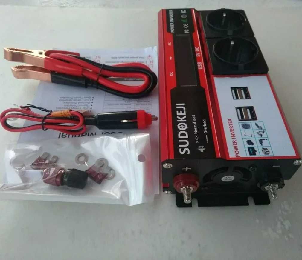 Инвертор напряжения 12В в 220В 4000W с LCD-дисплеем, розеткой EU