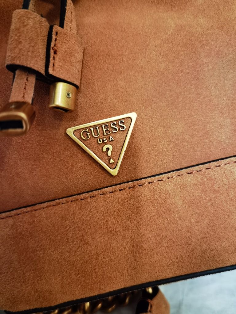 Guess mini bucket, skóra naturalna zamsz komplet