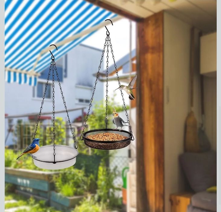 HRAYLTOP wisząca kąpiel dla ptaków i karmnik dla ptaków wiszący karmni