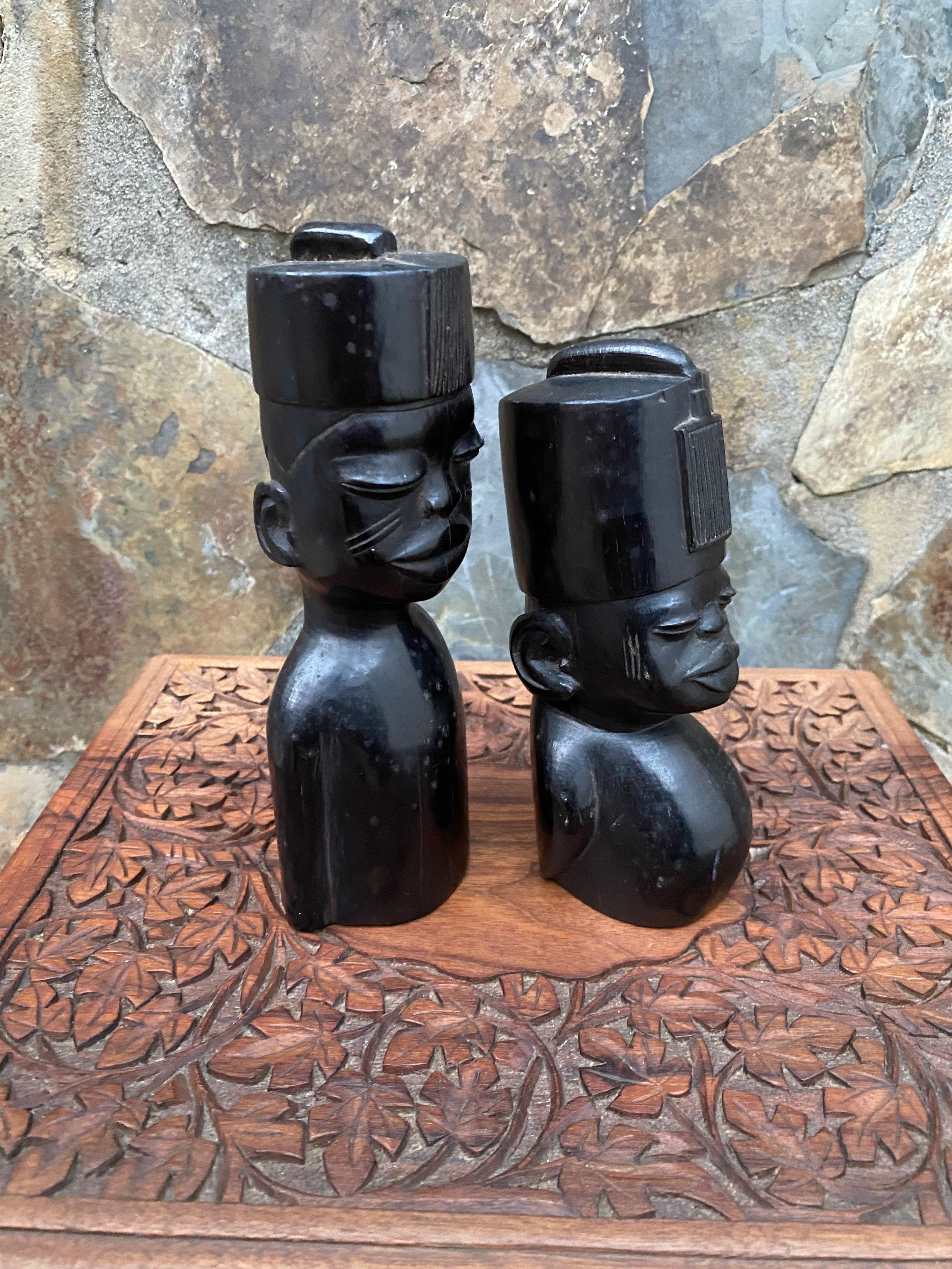 Casal Tribal Chefes Maconde Moçambique 17 cm Anos 50