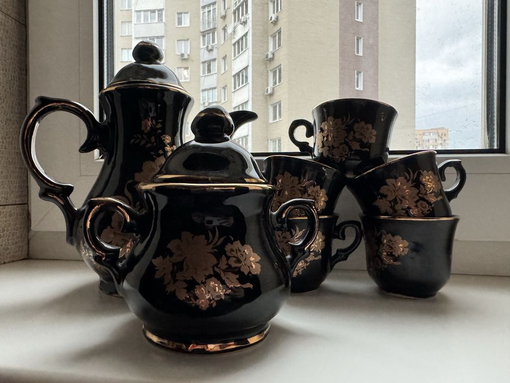 Фаянсовый чайно-кофейный набор ссср позолотой посуды