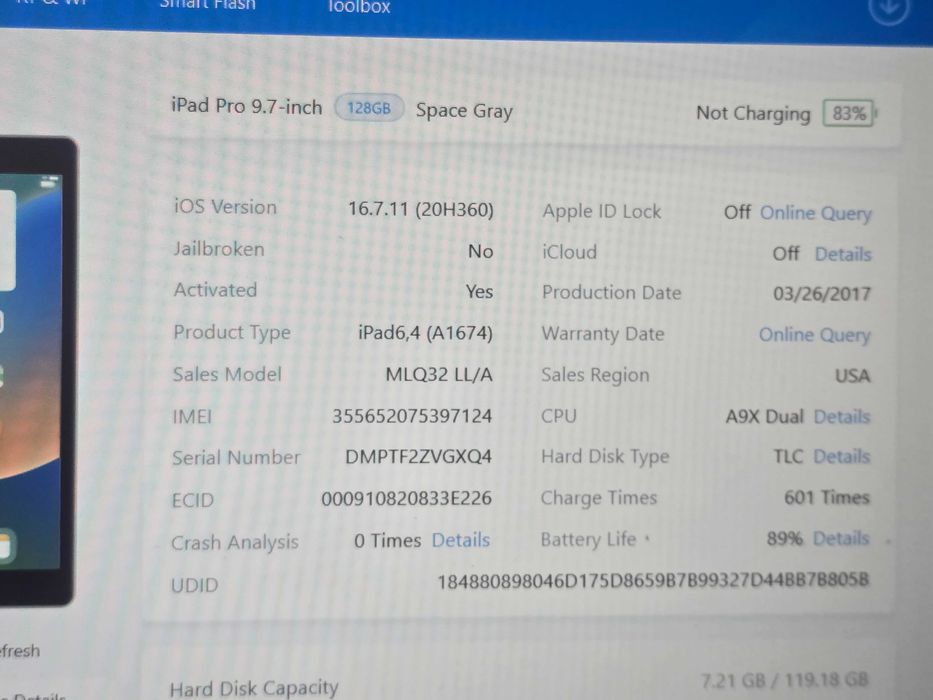 Apple iPad Pro 9.7 128gb Wi Fi  (A1674)  Bypass