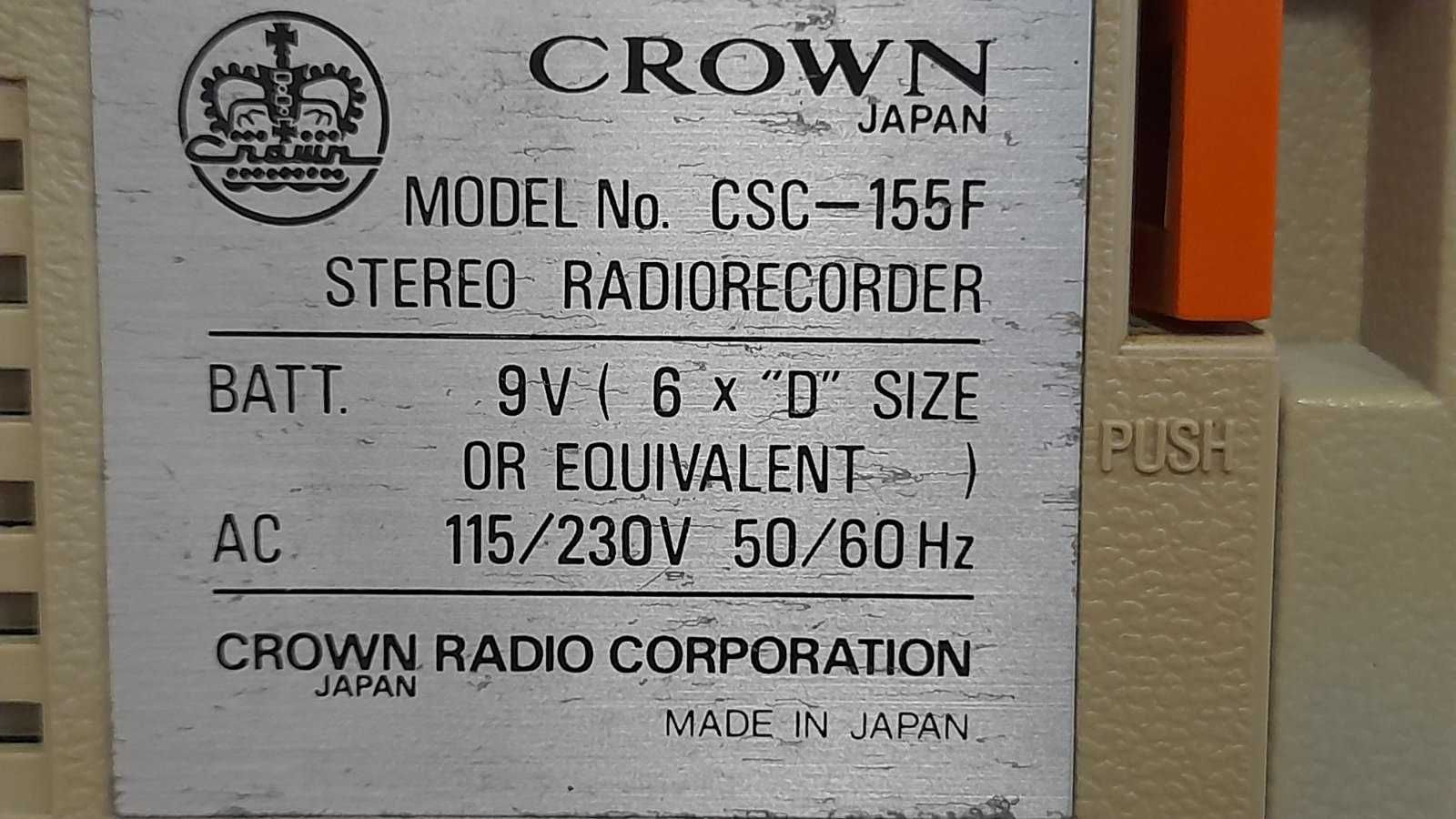 Винтажный кассетный магнитофон  Магнитола  CROWN  Stereo CSC-155F