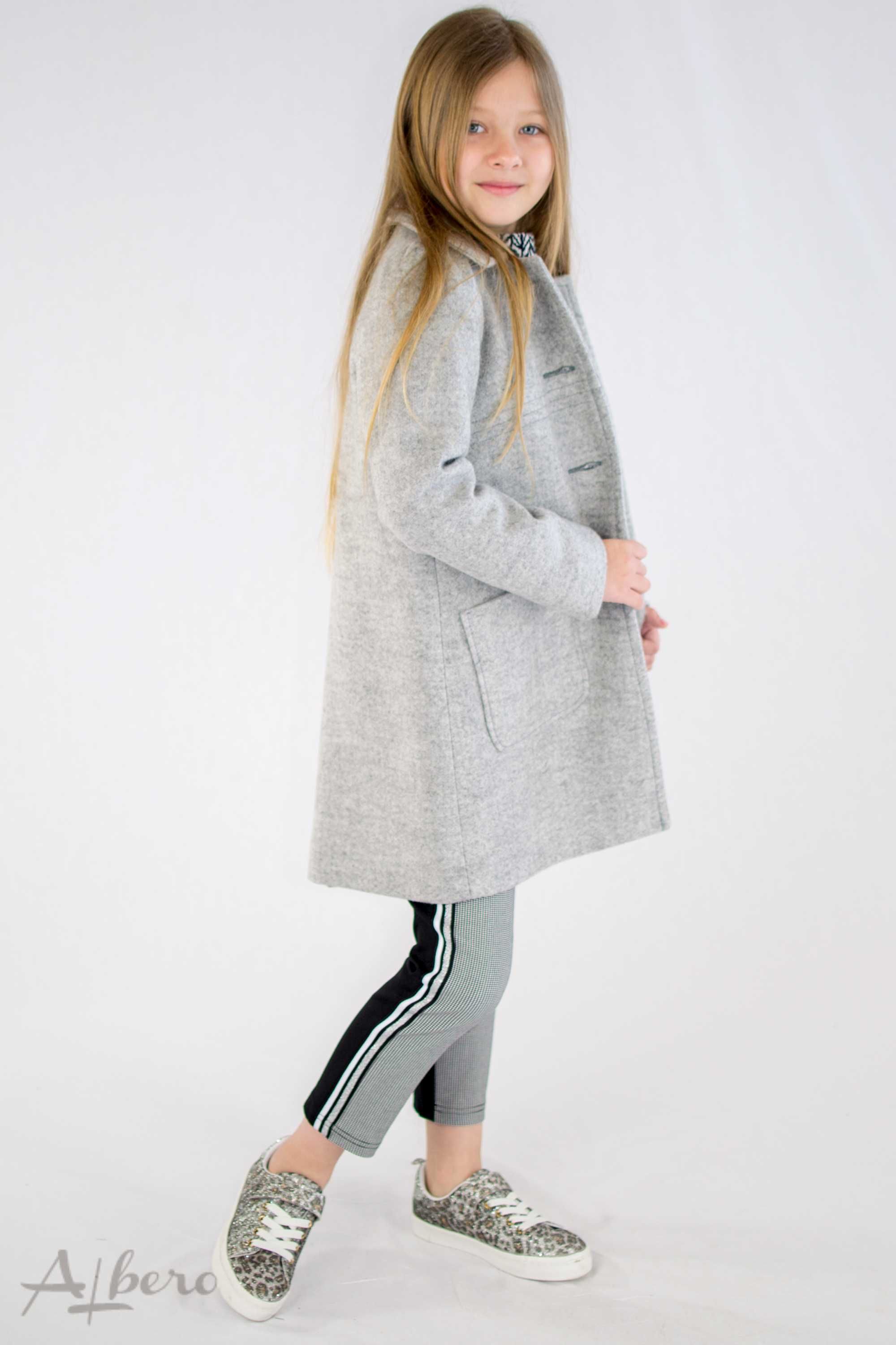 Пальто шерстяное серое (черное) с накладными карманами  128-152рр