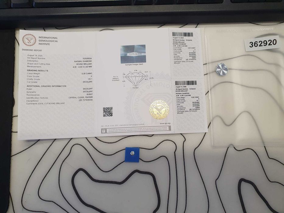 Diamante 0.30ct com certificado IGI Redondo Brilhante