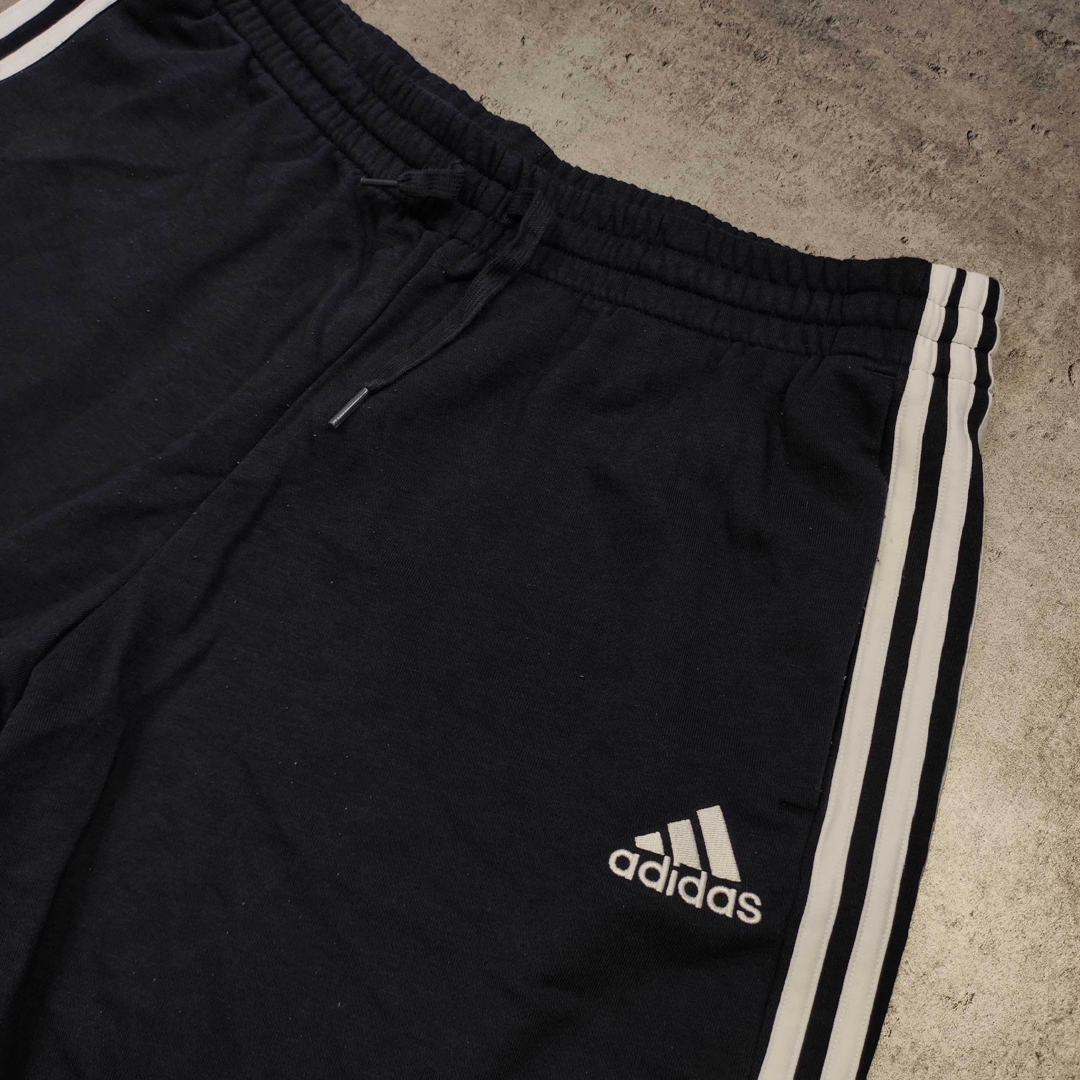 MĘSKIE Grubsze Bawełniane Spodenki Krótkie Adidas 3 Paski Granatowe