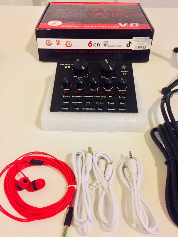 Podcast Live Recording / Broadcast Soundcard V8 Kit Completo [Novo]