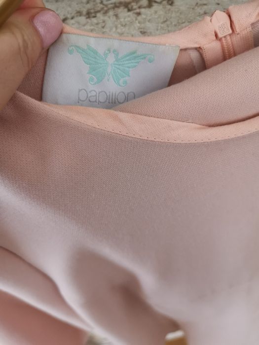 Papillon super kostium ze spodniami blady róż M polski projektant