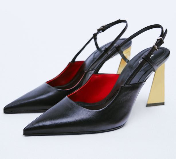 Zara skórzane sandały, szpilki na metalizowanym obcasie NOWE