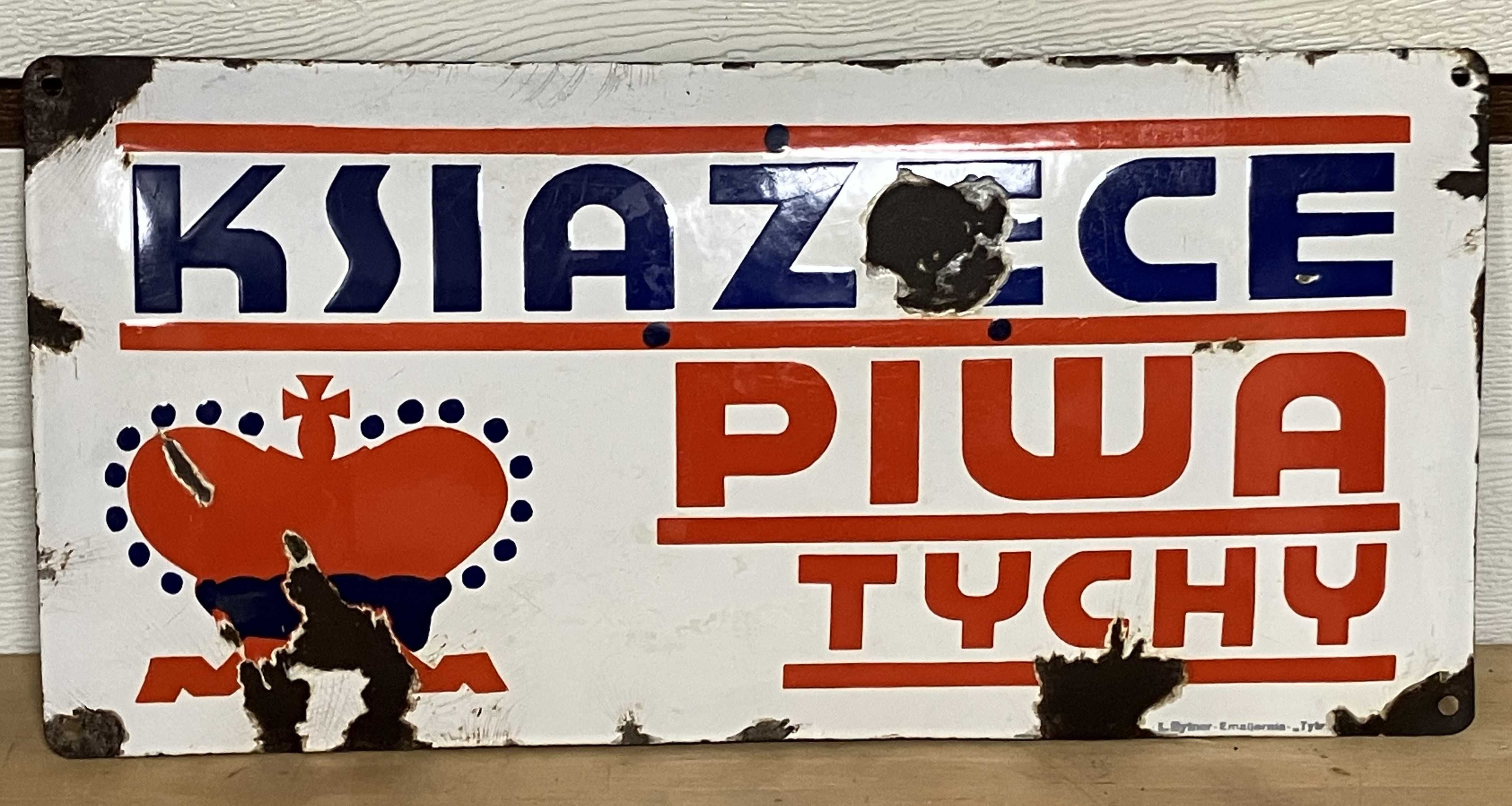 Szyld Emaliowany KSIĄŻĘCE PIWA TYCHY Tyskie 50x24 Przedwojenna