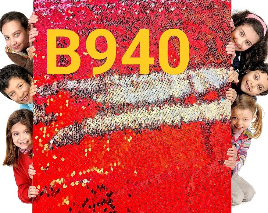 Tkanina sensoryczna tkanina cekiny czerwony / srebrny 45x125cm B940